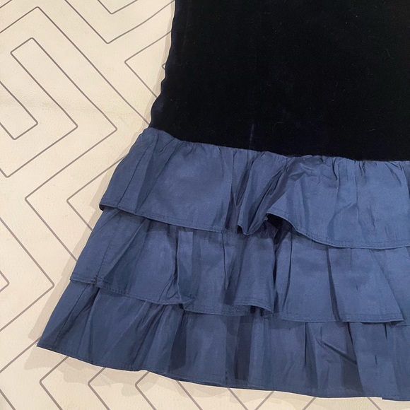 Bergdorf Goodman Navy Velveteen Drop Waist Dress - Picture 7 of 11